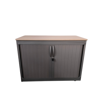 ARMOIRE BASSE GRISE A RIDEAUX D&rsquo;OCCASION – 299ABR44